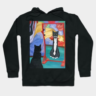 Tuxedo Cat in Fun House Skinny Mirror Hoodie